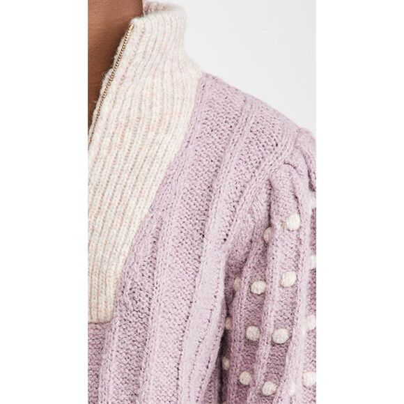 LoveShackFancy Jonae Cropped Mock Zip Up Sweater - Muscat Grape - Picture 7 of 12